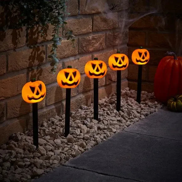 Set of 5 Pumpkin Stake Lights - Orange product