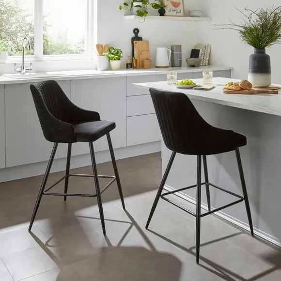 Shea Counter Height Barstool - Black, Velvet alternate view