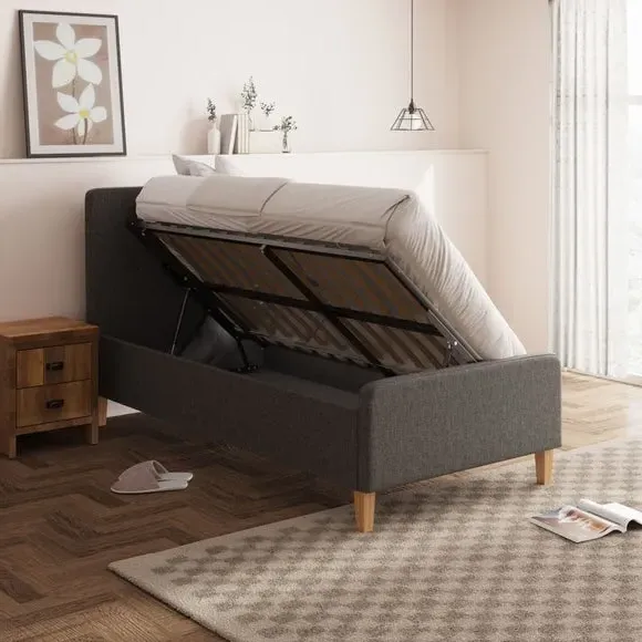 Side Lift Ottoman Bed Frame - Dark Grey, Fabric alternate view