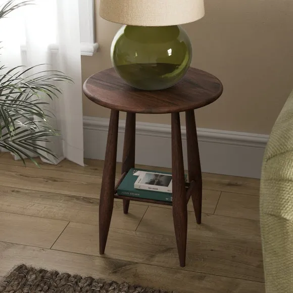 Haider Side Table with Shelf - Dark Wood Brown, Acacia alternate view