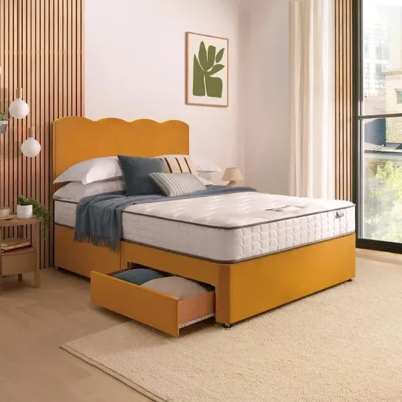Divan Bed with Wave Headboard - Ochre, Velvet by Dunelm, image 3