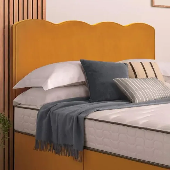 Divan Bed with Wave Headboard - Ochre, Velvet by Dunelm, image 4