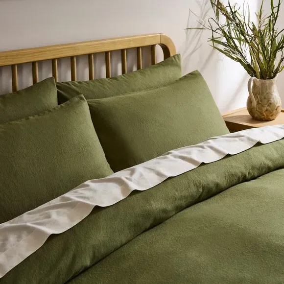 Simply Brushed Cotton Duvet Cover and Pillowcase Set - Olive alternate view