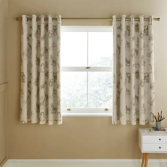 Sketched Animal Eyelet Curtains - Natural, Cotton alternate view