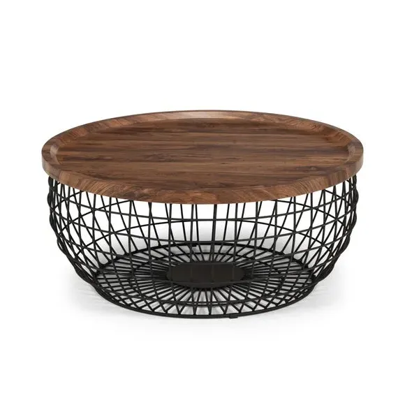 Storage Coffee Table with Raised Lip - Black, Walnut alternate view