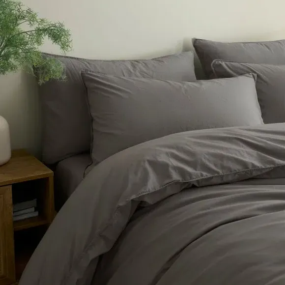 Soft Washed Duvet Cover & Pillowcase Set - Rhino Grey, Cotton alternate view