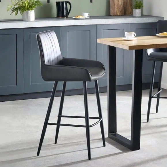 Bar Stool Retro Design - Black, Faux Leather alternate view