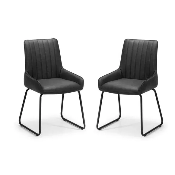 Set of 2 Dining Chairs - Black, Faux Leather alternate view