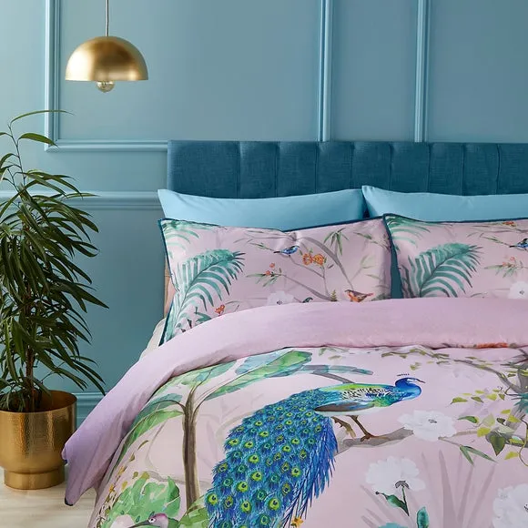 Peacock Jungle Duvet Cover & Pillowcase Set - Pink, Cotton alternate view