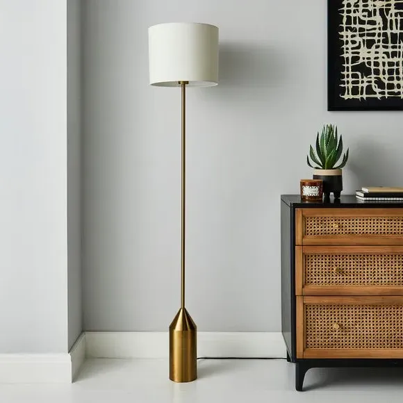 Floor Lamp with Foot Switch - Gold, Faux Linen alternate view