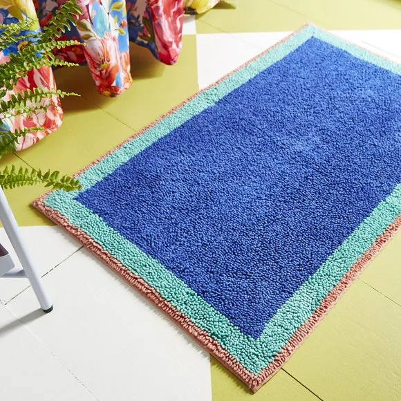 Block Colour Bath Mat - Cobalt/Turquoise, Cotton alternate view