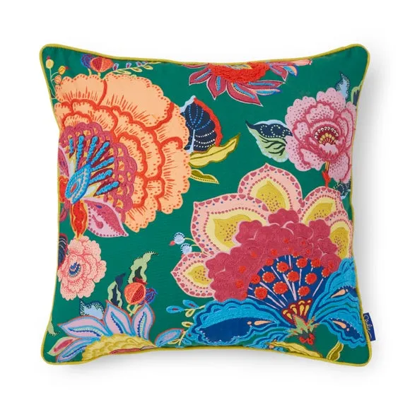 Square Cushion with Floral Embroidery - Cotton alternate view