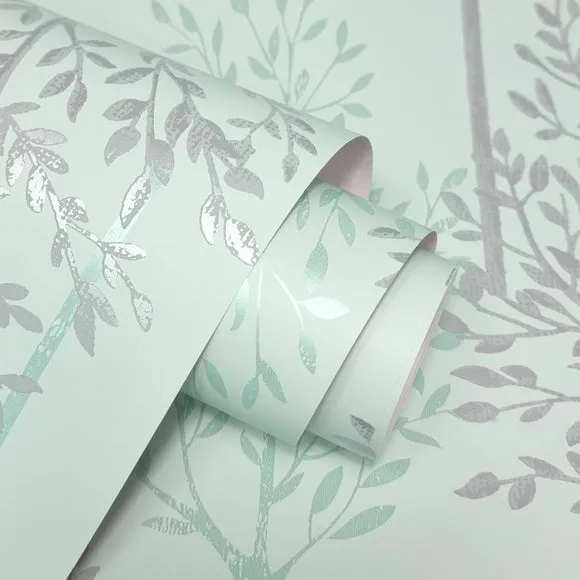 Tree Pattern Wallpaper - Duck Egg Blue alternate view