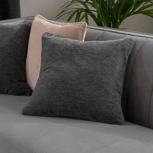 Square Cushion with Hollow Fibre Fill - Charcoal, Chenille by Dunelm, alternate view