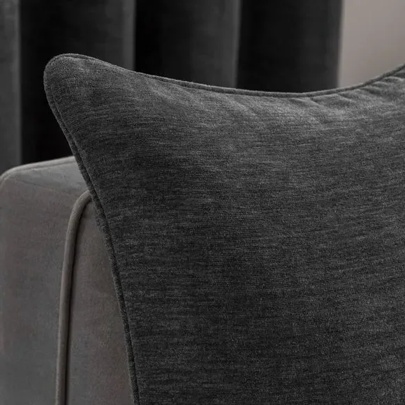Square Cushion with Hollow Fibre Fill - Charcoal, Chenille by Dunelm, image 3