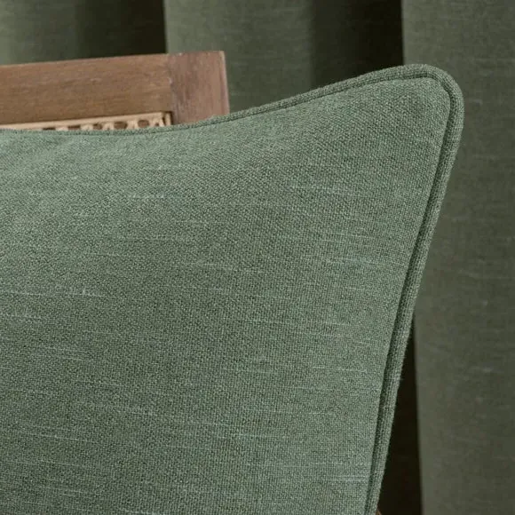 Square Cushion with Piped Detail - Khaki Green, Linen alternate view