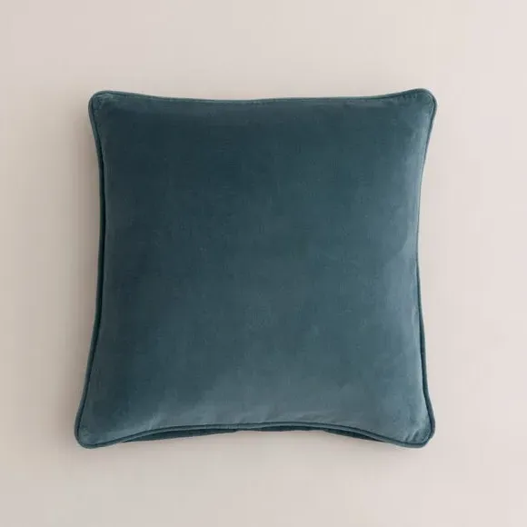 Clara Square Cushion with Piped Edge - Atlantic Blue, Velvet by Dunelm, image 2