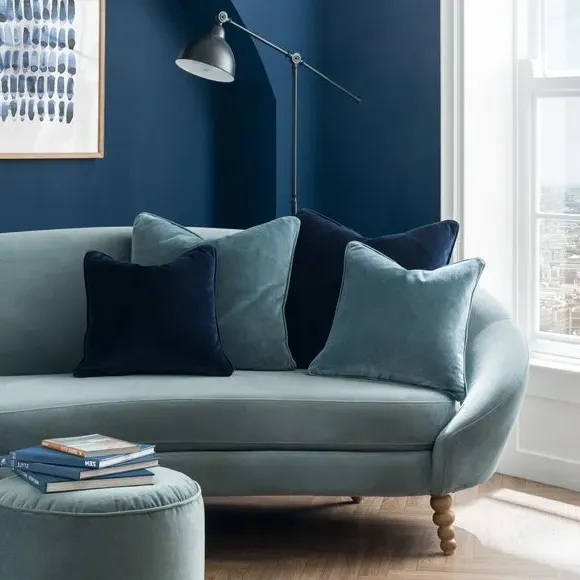 Clara Square Cushion with Piped Edge - Atlantic Blue, Velvet by Dunelm, image 3