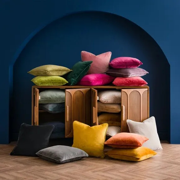 Clara Square Cushion with Piped Edge - Atlantic Blue, Velvet by Dunelm, image 4