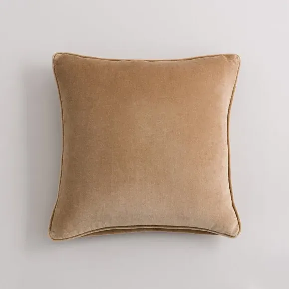 Clara Square Cushion with Piped Edge - Warm Sand, Velvet by Dunelm, image 2