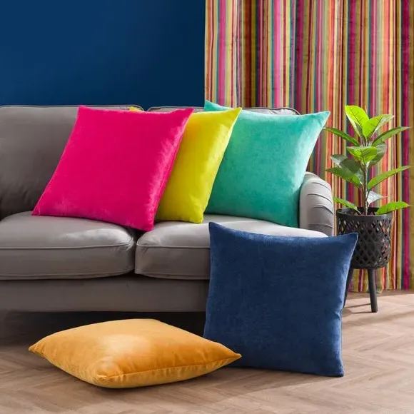 Square Cushion with Zip - Lime Green, Velour by Dunelm, image 5