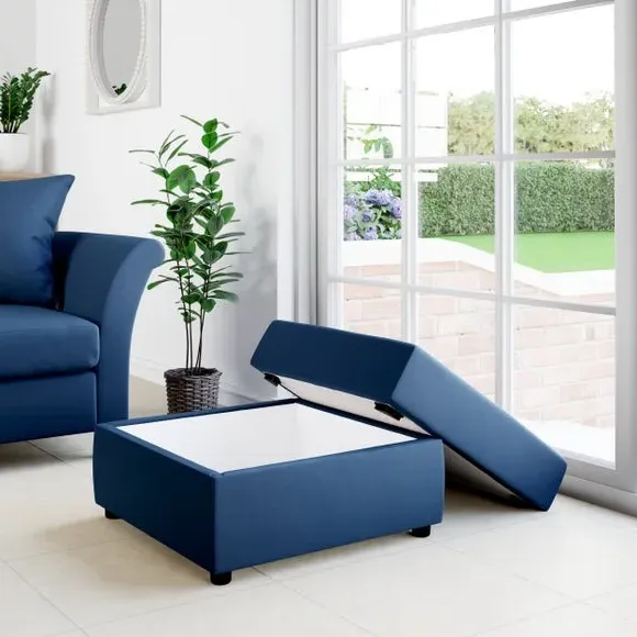 Square Storage Footstool - Navy, Velvet alternate view