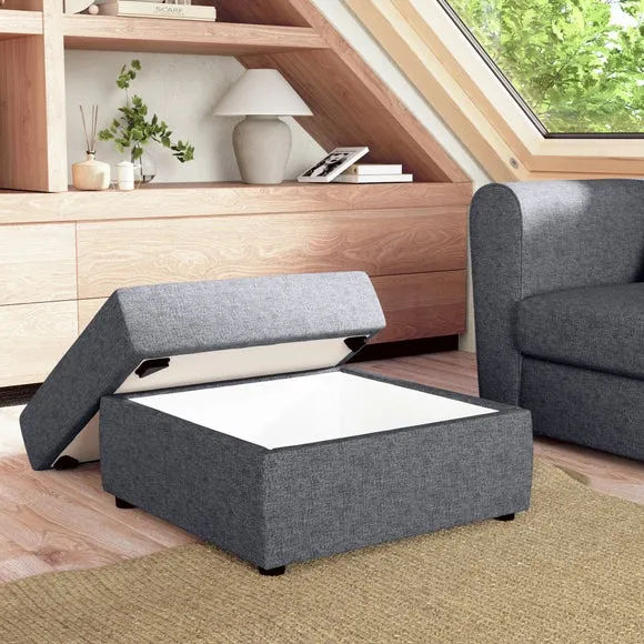 Square Storage Footstool - Navy, Woven Fabric alternate view