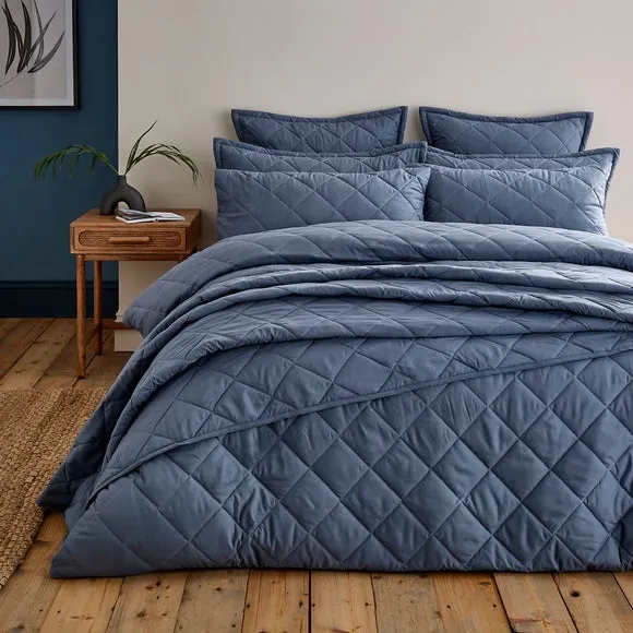 Standard Pillowcase Pair Quilted - Blue, Microfibre by Dunelm, alternate view