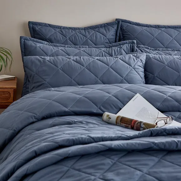 Standard Pillowcase Pair Quilted - Blue, Microfibre by Dunelm, image 3