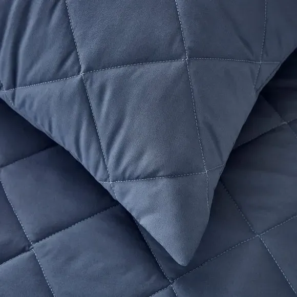 Standard Pillowcase Pair Quilted - Blue, Microfibre by Dunelm, image 4