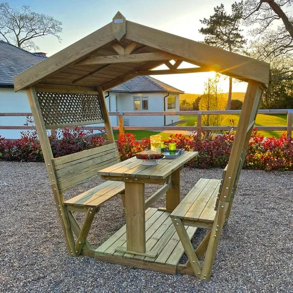 6-Seater Garden Arbour with Table - Natural Wood alternate view