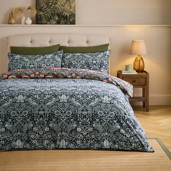 Strawberry Thief Duvet Cover & Pillowcase Set - Blue, Brushed Cotton alternate view