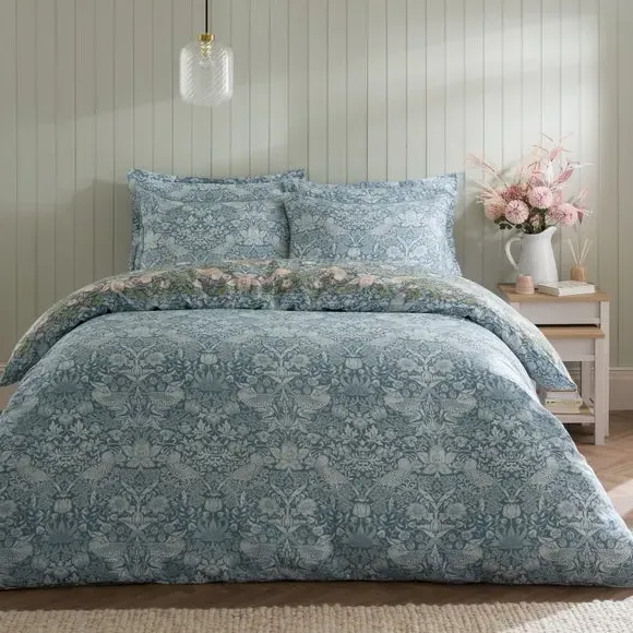 Strawberry Thief Duvet Cover & Pillowcase Set - Teal Blue, Cotton alternate view