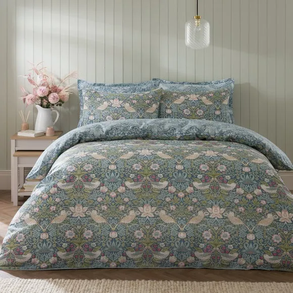 Strawberry Thief Duvet Cover & Pillowcase Set - Teal Blue, Cotton product