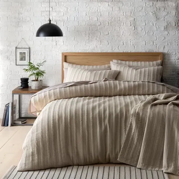 Stripe Quilted Bedspread - Natural, Polyester alternate view