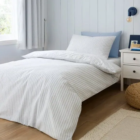 Stripe Seersucker Duvet Cover and Pillowcase Set - Pale Blue, Cotton alternate view