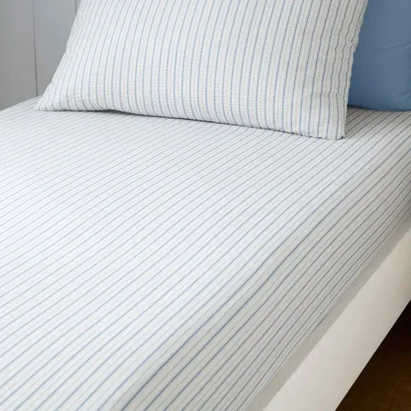 Stripe Seersucker Fitted Bed Sheet - Blue, Cotton product