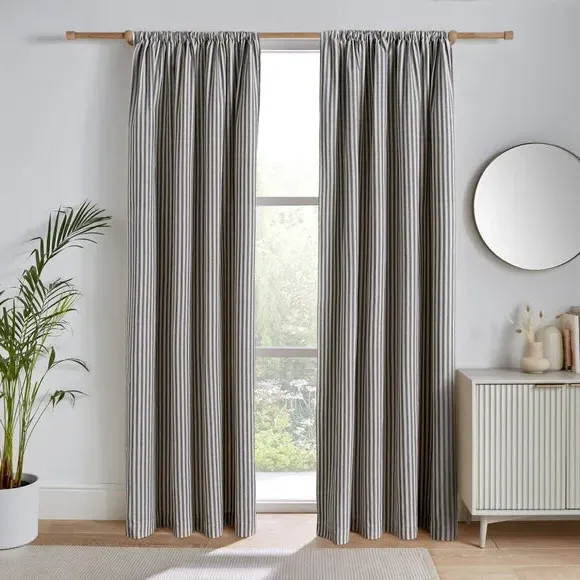 Linford Stripe Unlined Slot Top Curtains - Navy, Cotton alternate view