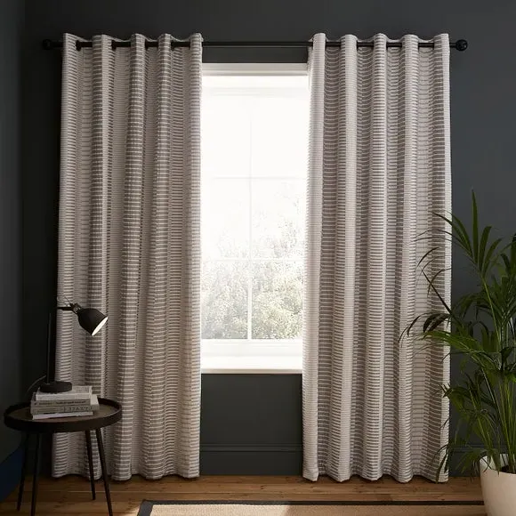Striped Blackout Eyelet Curtains - Grey, Polyester alternate view