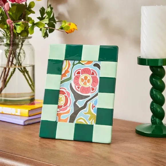 Striped Ceramic Photo Frame - Green product