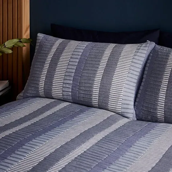 Kenton Stripe Duvet Cover & Pillowcase Set - Navy, Polyester alternate view