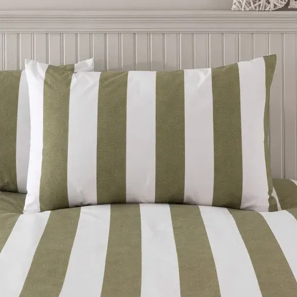 Kent Broad Striped Duvet Cover & Pillowcase Set - Olive Green, Cotton alternate view