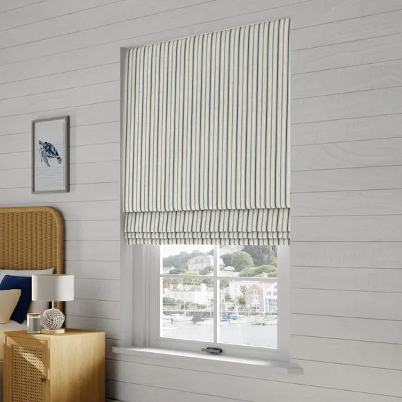 Striped Roman Blind Made to Measure - Navy, Cotton by Dunelm, image 3