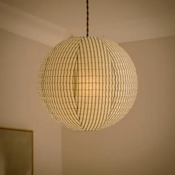 Striped Round Pendant Shade - Green, Paper alternate view