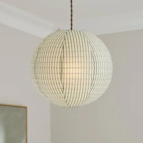 Striped Round Pendant Shade - Green, Paper product