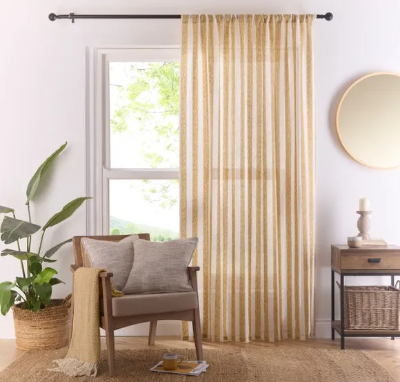 Striped Slot Top Voile Panel - Ochre, Polyester by Dunelm, alternate view