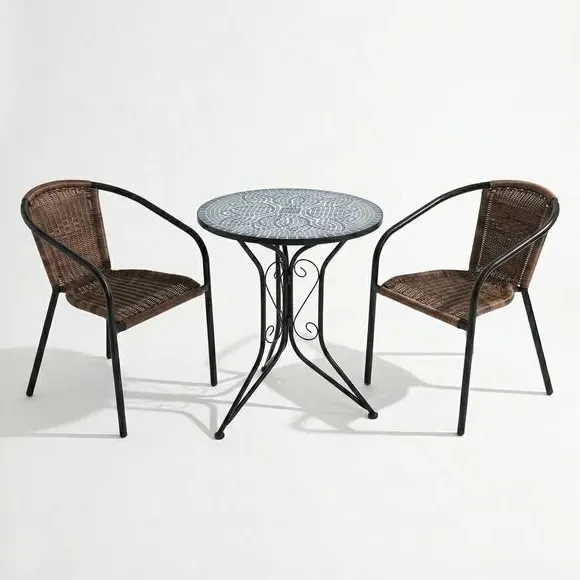 Round Bistro Set with 2 Chairs - Grey, Steel alternate view