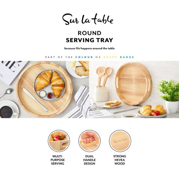 Round Serving Tray with Handles - Brown, Wood alternate view