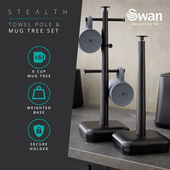 Kitchen Roll Holder & Mug Tree Set - Black alternate view