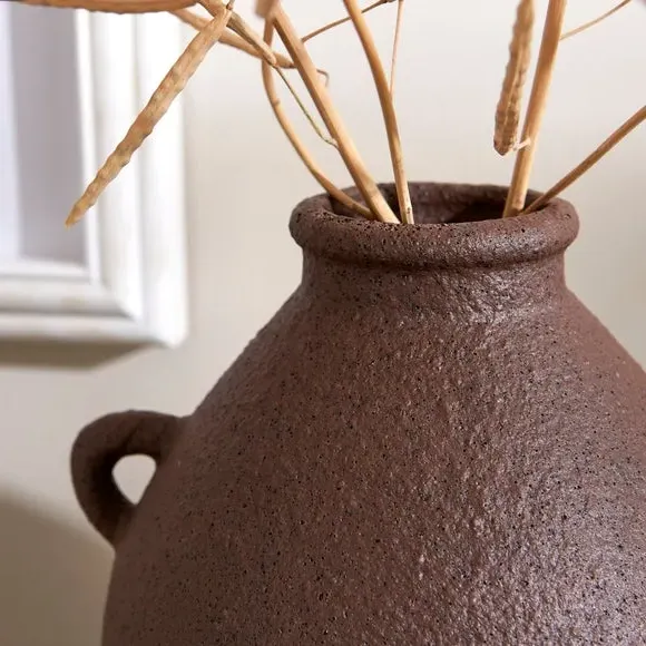 Tall Bottle Vase with Handles - Bitter Chocolate Brown, Stoneware alternate view